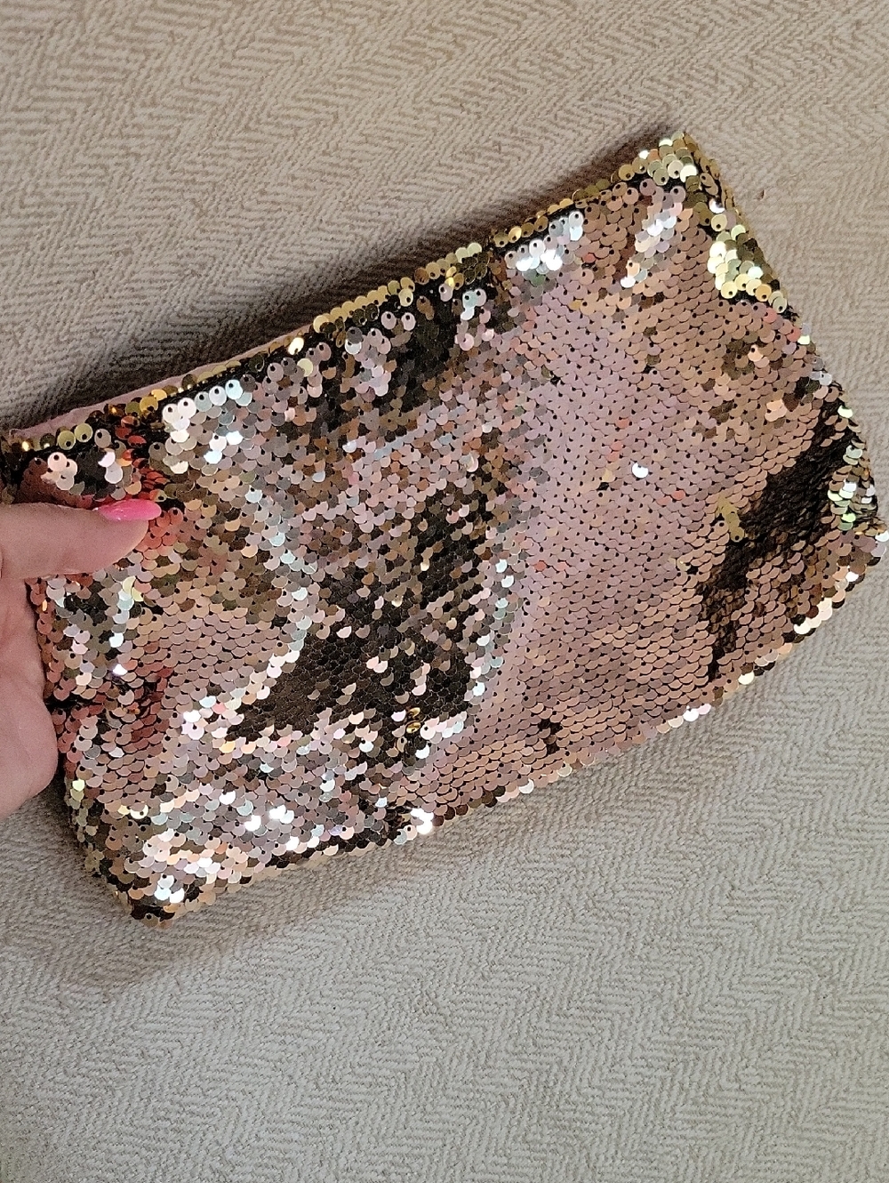 Reversible Sequin Clutch Bag - Rose Gold to Gold